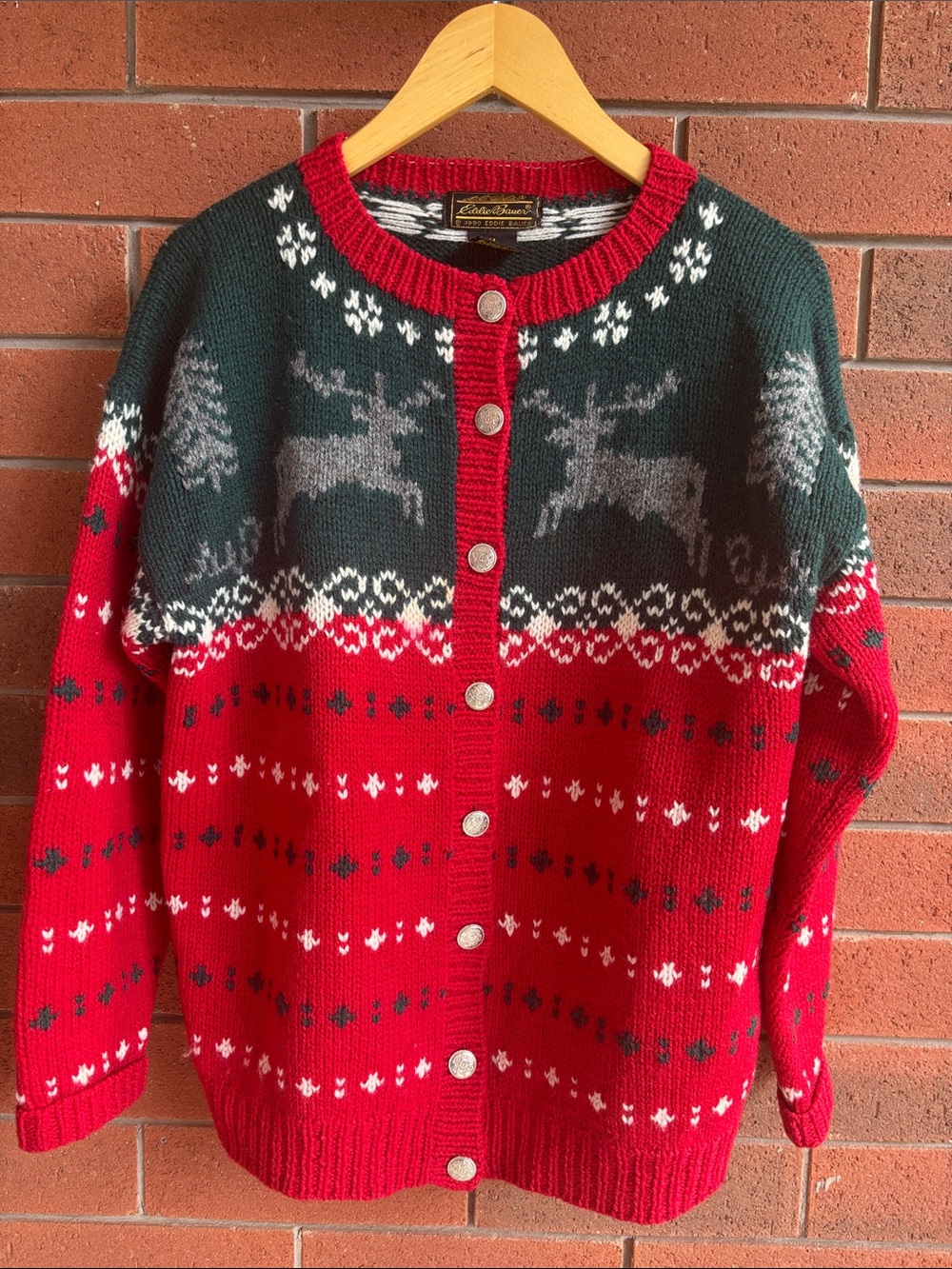 Vintage 1990 Eddie Bauer Wool Reindeer Cardigan M